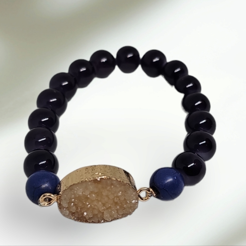 Vintage Blue Seaglass Gemstone & Druzy Stone Bracelet.